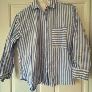 AYR Blue and White Striped Button-Up Blouse
